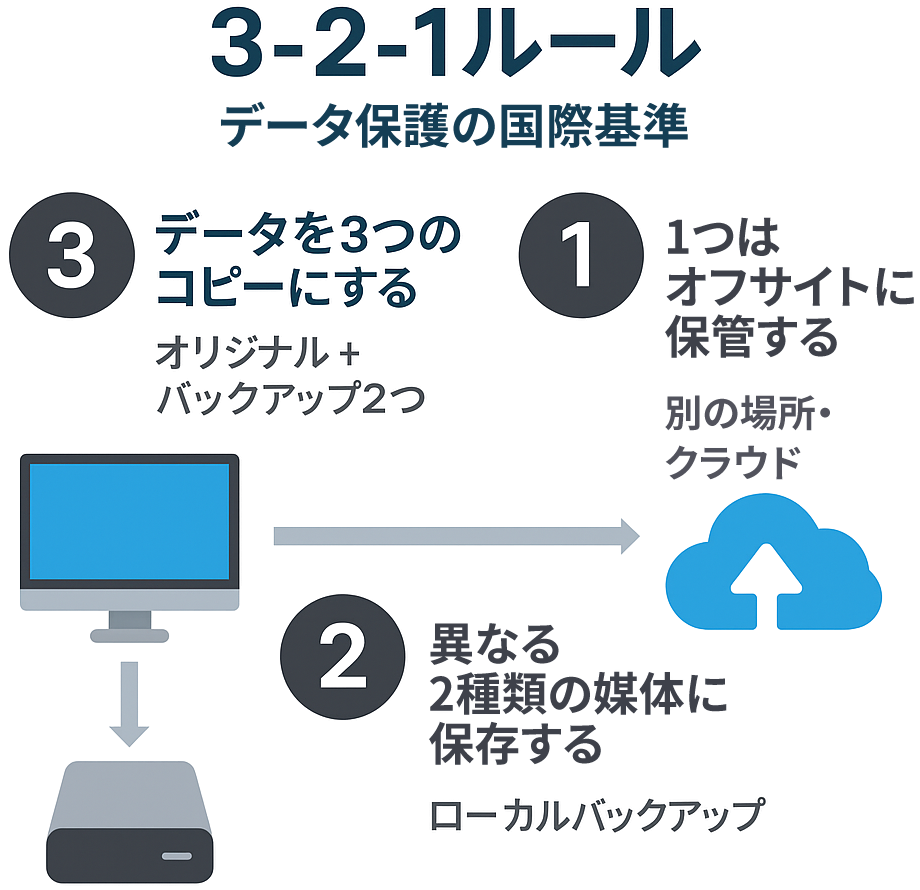 データ保護の国際基準 3-2-1ルール の図解イメージ